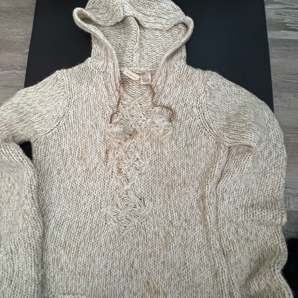 Tan and Cream V-Neck Sweater with Cozy Texture